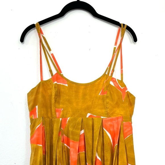 NWT Anthropologie Babydoll Midi Dress Coral Orange Lime Brown Size S Small - Picture 10 of 12